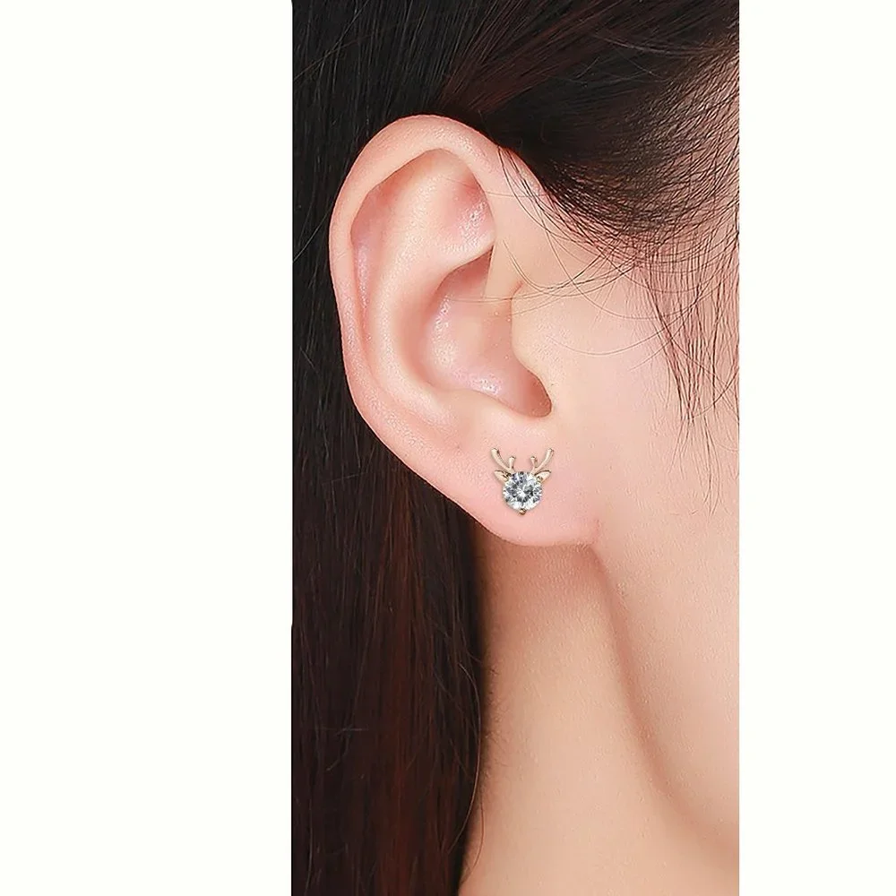 Asymmetric Reindeer Antlers 18K Rose Gold Stud Earring With Swarovski Crystal - Picture 4 of 7